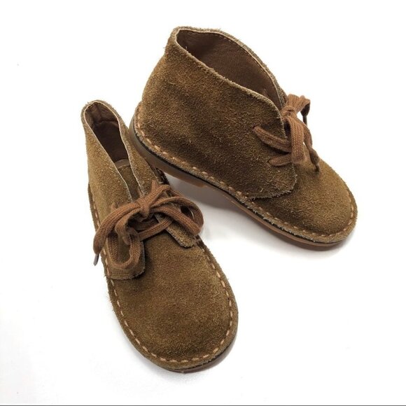 POLO by Ralph Lauren Brown Suede Leather Lace-up Stitched Toddler Booties Shoes - Picture 1 of 14